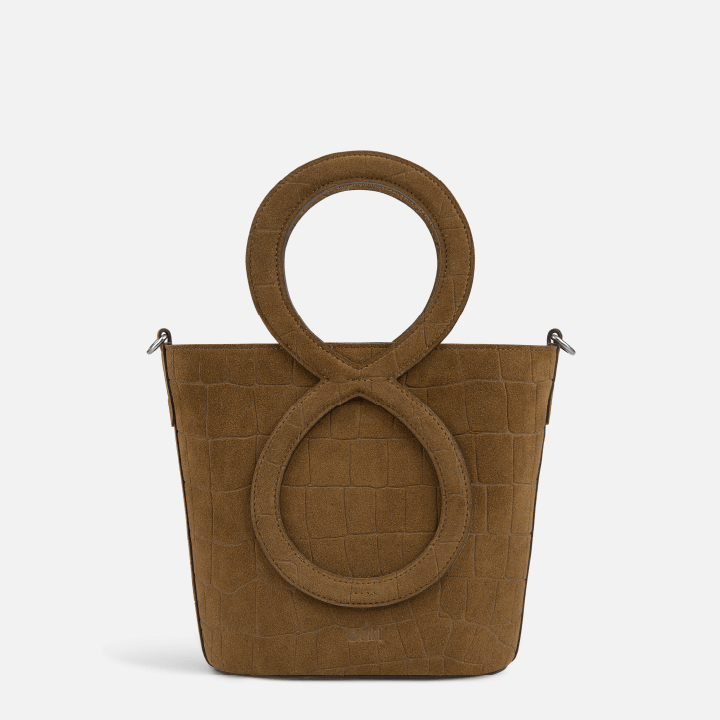 Infinity Bag - Coffee Brown Croc Embossed Suede