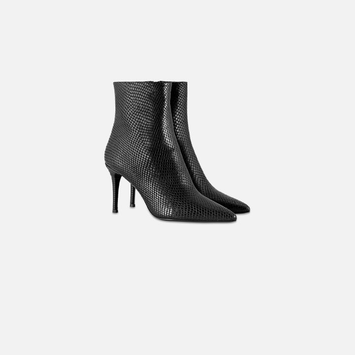 Claire Ankle Boot - Black - Snake Embossed - Fini Brand
