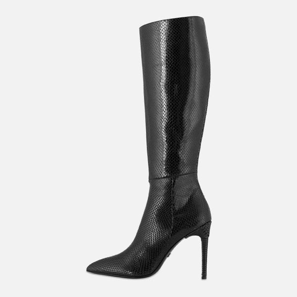 Claire Knee Boot - Black - Snake embossed - Fini Brand