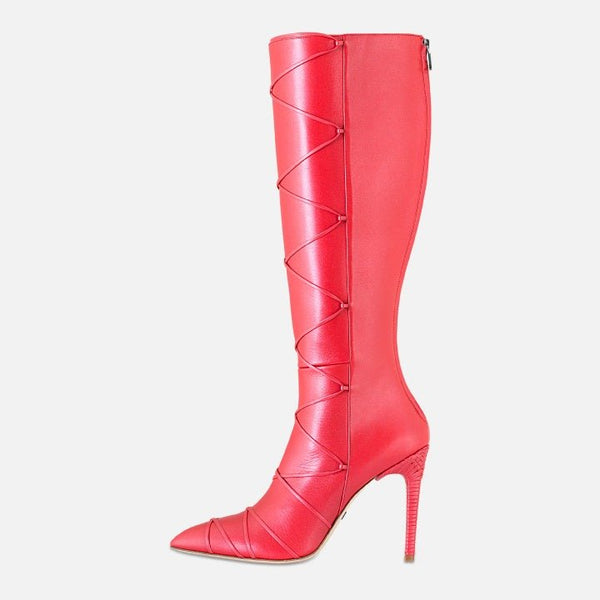 Claire Twined Knee Boot - Red - Fini Brand